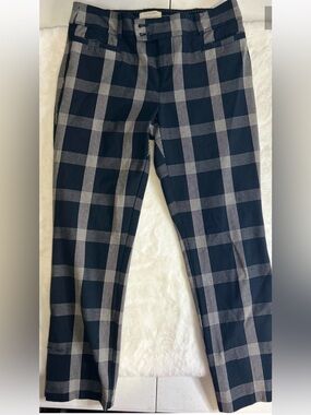 Anthropologie Essential Slim Plaid Ankle Pants Navy Size 6
